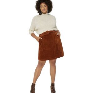 Eloquii Brown Corduroy Mini Skirt Plus Sz 24 Belted Pockets